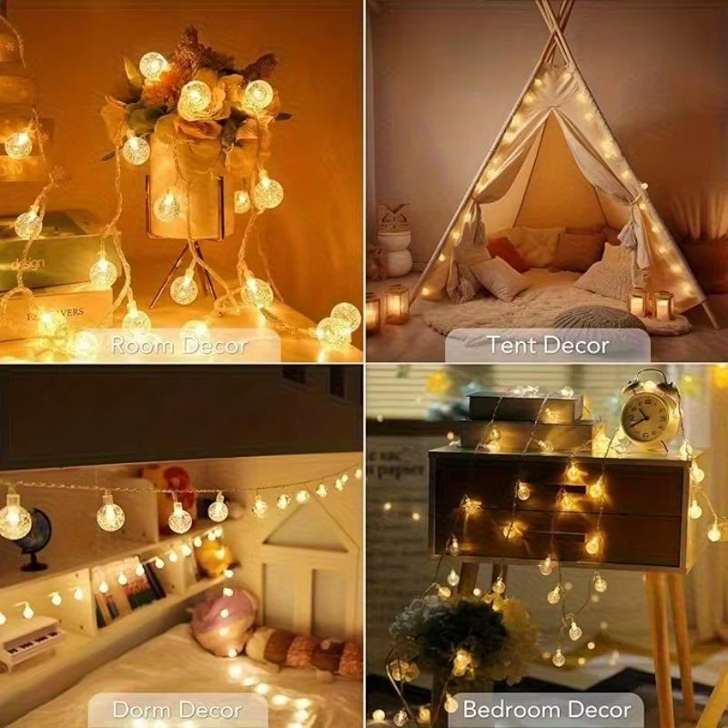 Illuminate Your Celebrations with LED Bubble Ball String Lights - Golden Glow, Battery/USB Operated Fairy Lights for Weddings, Holidays, and New Year Decor